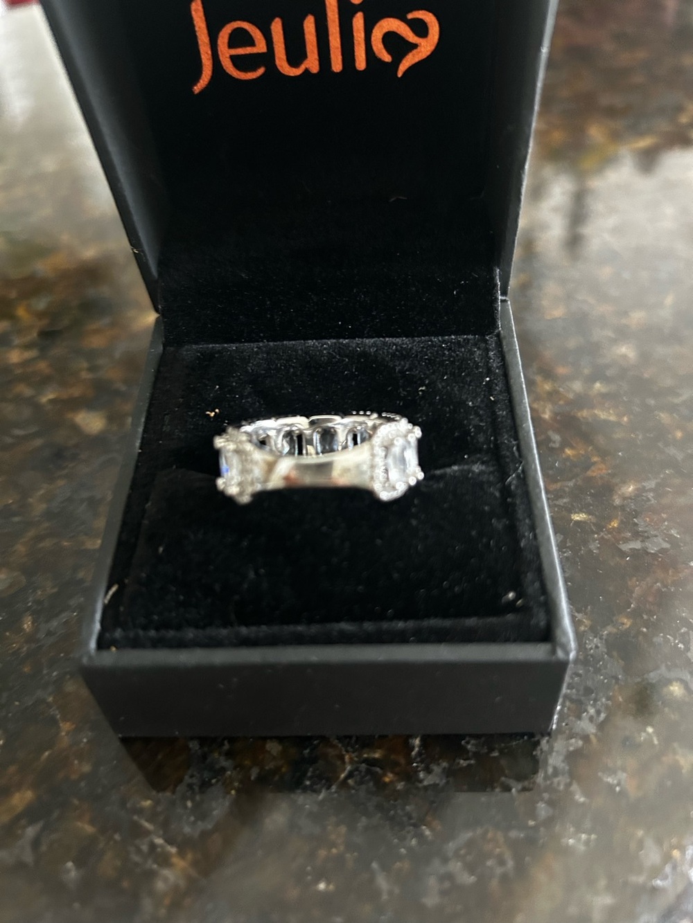 Jeulia Halo Radient Cut Sterling Silver Wedding Band - Picture 9 of 10